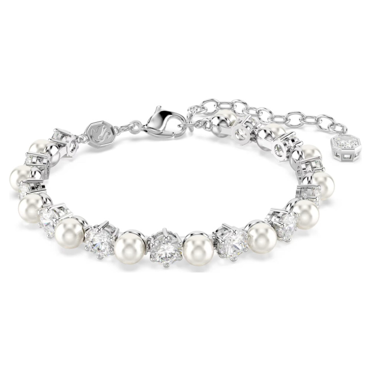 Matrix set Crystal pearl, Round cut, White, Rhodium plated